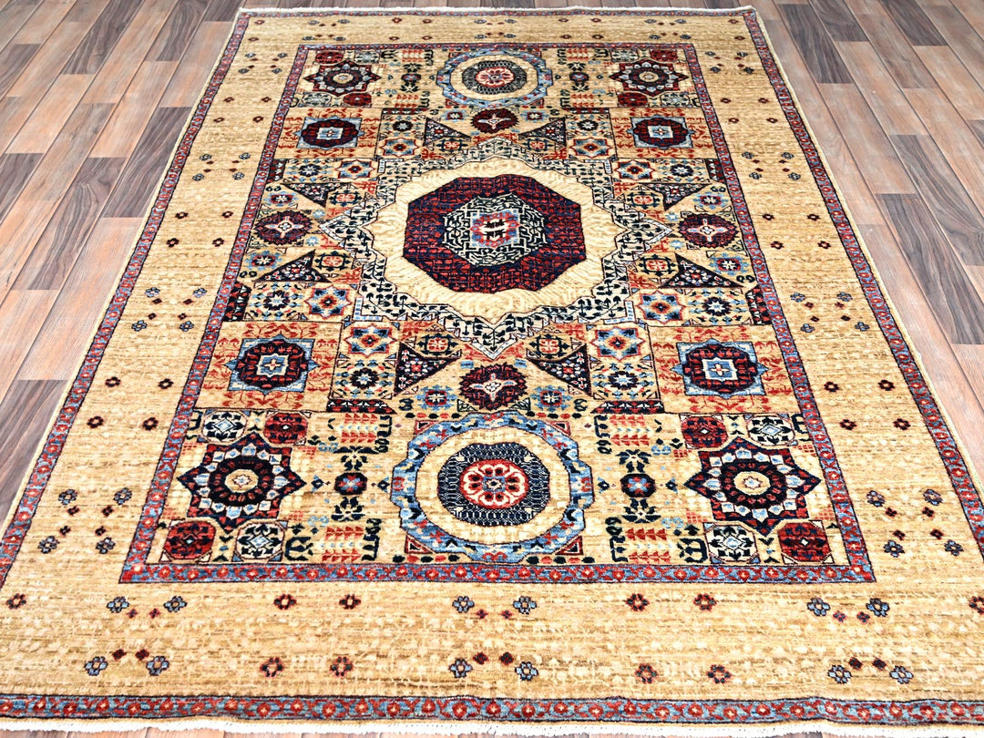 4'9" x 7'1" New Hand Knotted Ivory Wool Rectangle Oriental Rug - MOA10285860