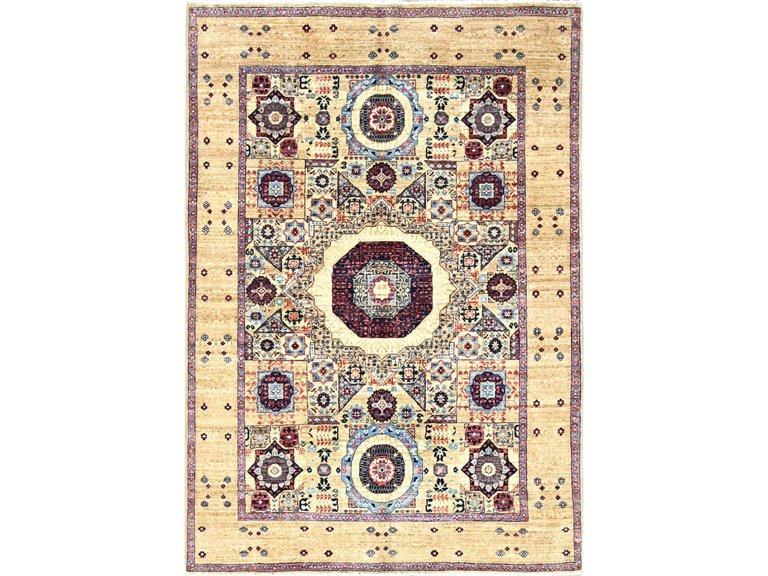 5'0" x 7'0" New Hand Knotted Ivory Wool Rectangle Oriental Rug - MOA10285861