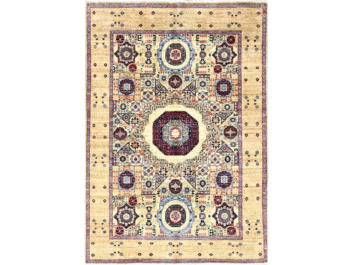 5'0" x 7'0" New Hand Knotted Ivory Wool Rectangle Oriental Rug - MOA10285861