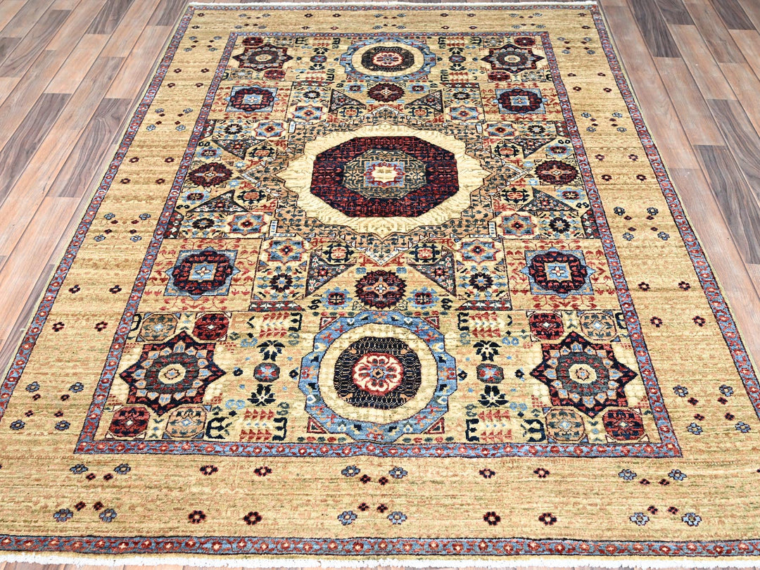 5'0" x 7'0" New Hand Knotted Ivory Wool Rectangle Oriental Rug - MOA10285861