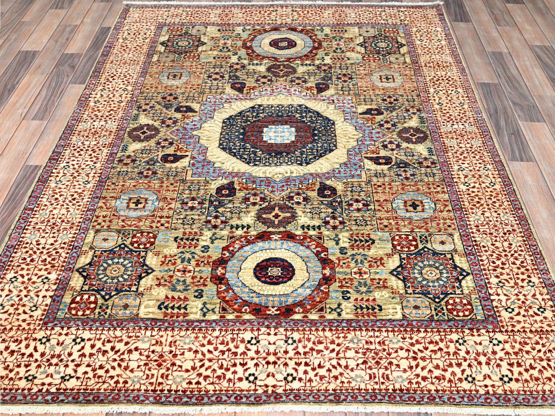 5'0" x 6'8" New Hand Knotted Green Wool Rectangle Oriental Rug - MOA10285864
