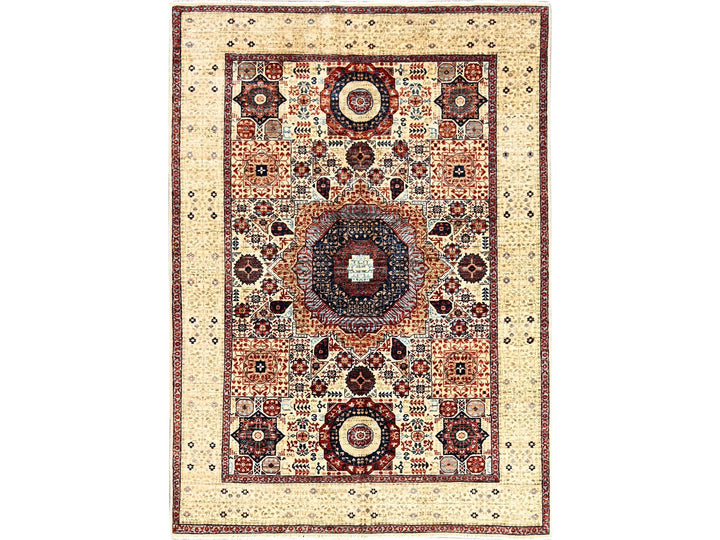 4'10" x 7'0" New Hand Knotted Ivory Wool Rectangle Oriental Rug - MOA10285865