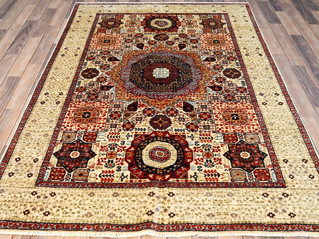 4'10" x 7'0" New Hand Knotted Ivory Wool Rectangle Oriental Rug - MOA10285865
