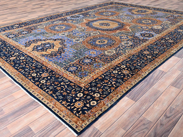 8'9" x 12'10" New Hand Knotted Blue Wool Rectangle Oriental Rug - MOA10285869