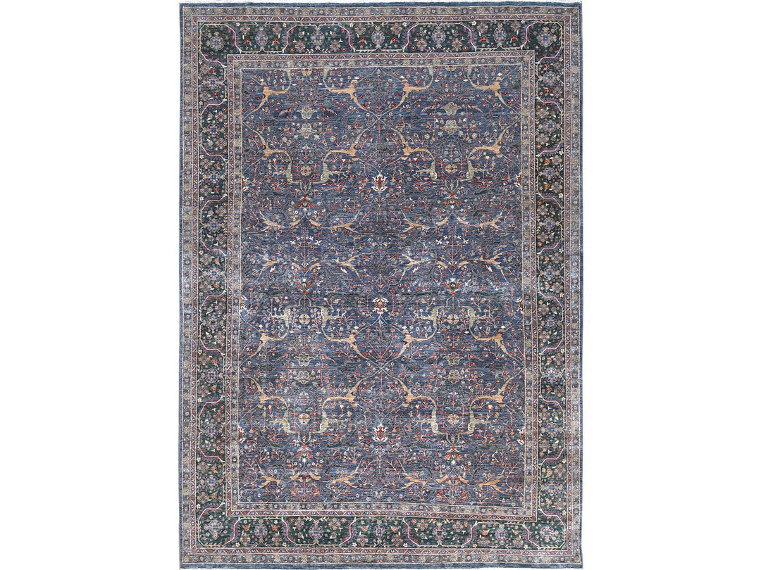 9'7" x 13'9" New Hand Knotted Blue Wool Rectangle Oriental Rug - MOA10285874