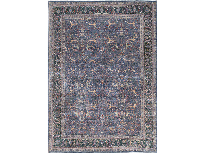 9'7" x 13'9" New Hand Knotted Blue Wool Rectangle Oriental Rug - MOA10285874