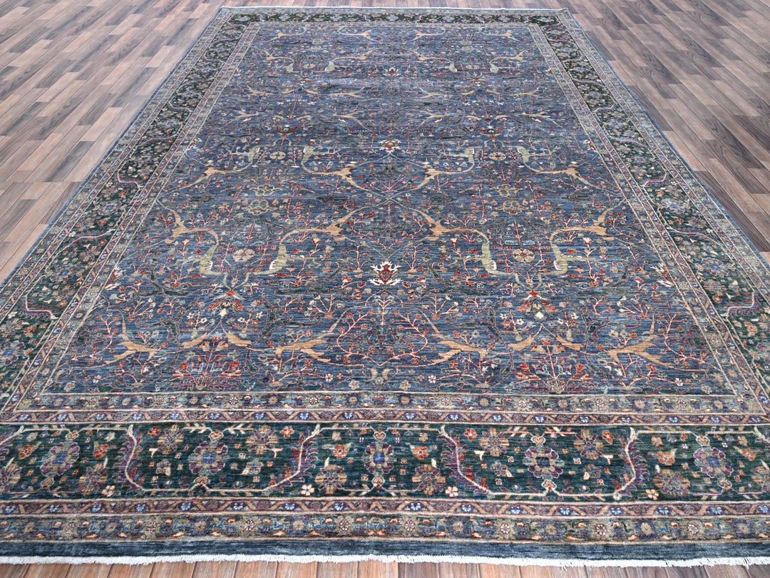 9'7" x 13'9" New Hand Knotted Blue Wool Rectangle Oriental Rug - MOA10285874