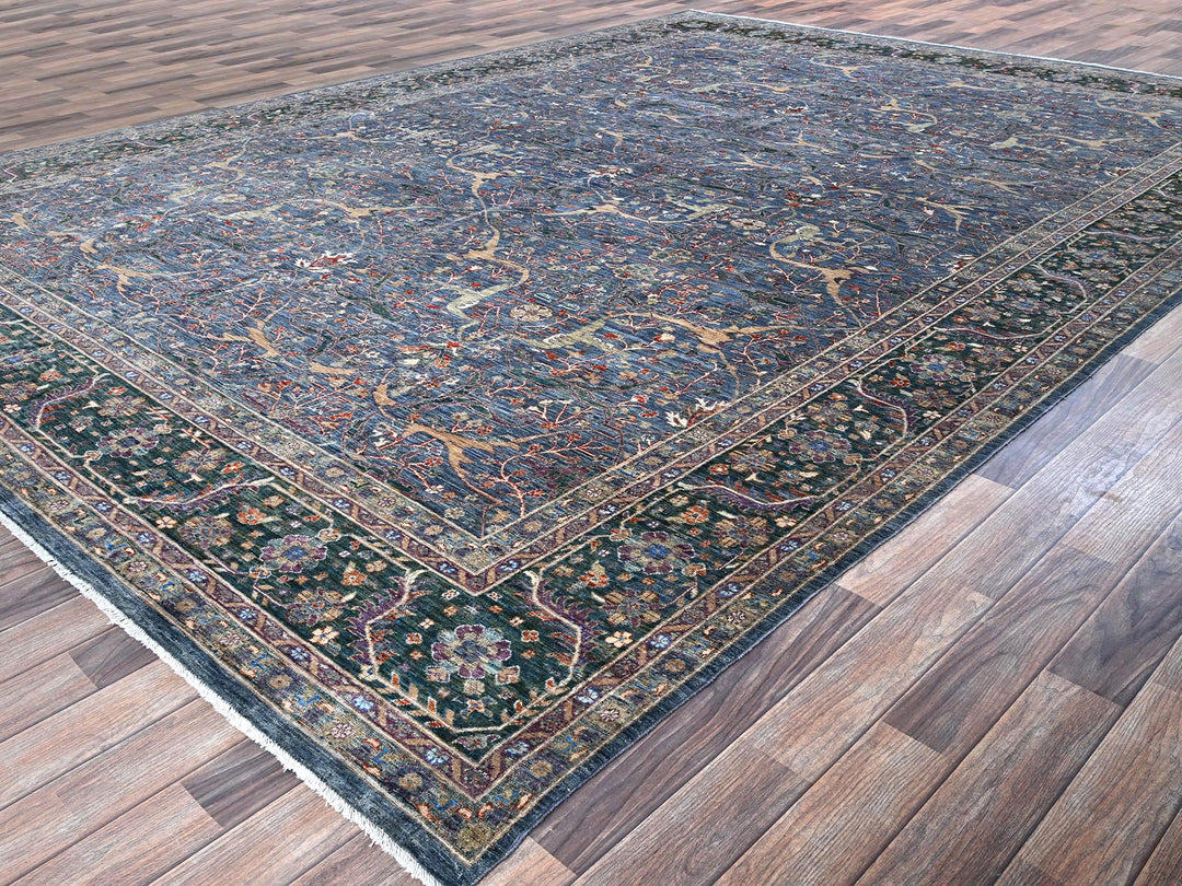 9'7" x 13'9" New Hand Knotted Blue Wool Rectangle Oriental Rug - MOA10285874