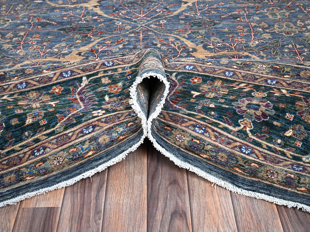 9'7" x 13'9" New Hand Knotted Blue Wool Rectangle Oriental Rug - MOA10285874