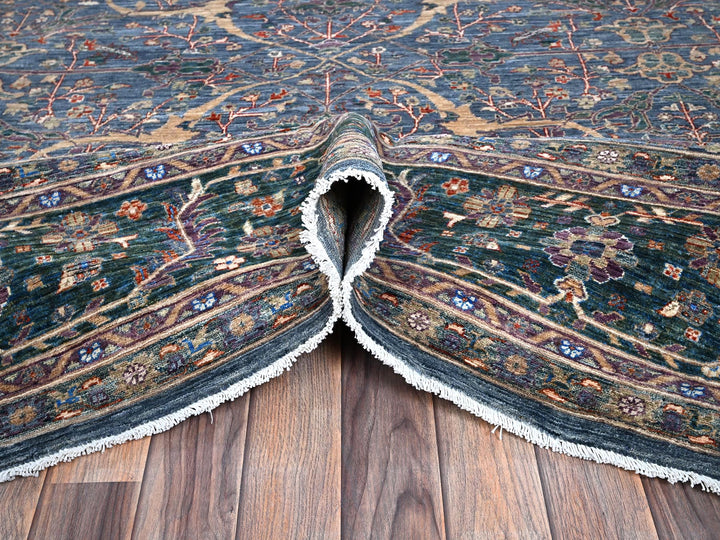 9'7" x 13'9" New Hand Knotted Blue Wool Rectangle Oriental Rug - MOA10285874