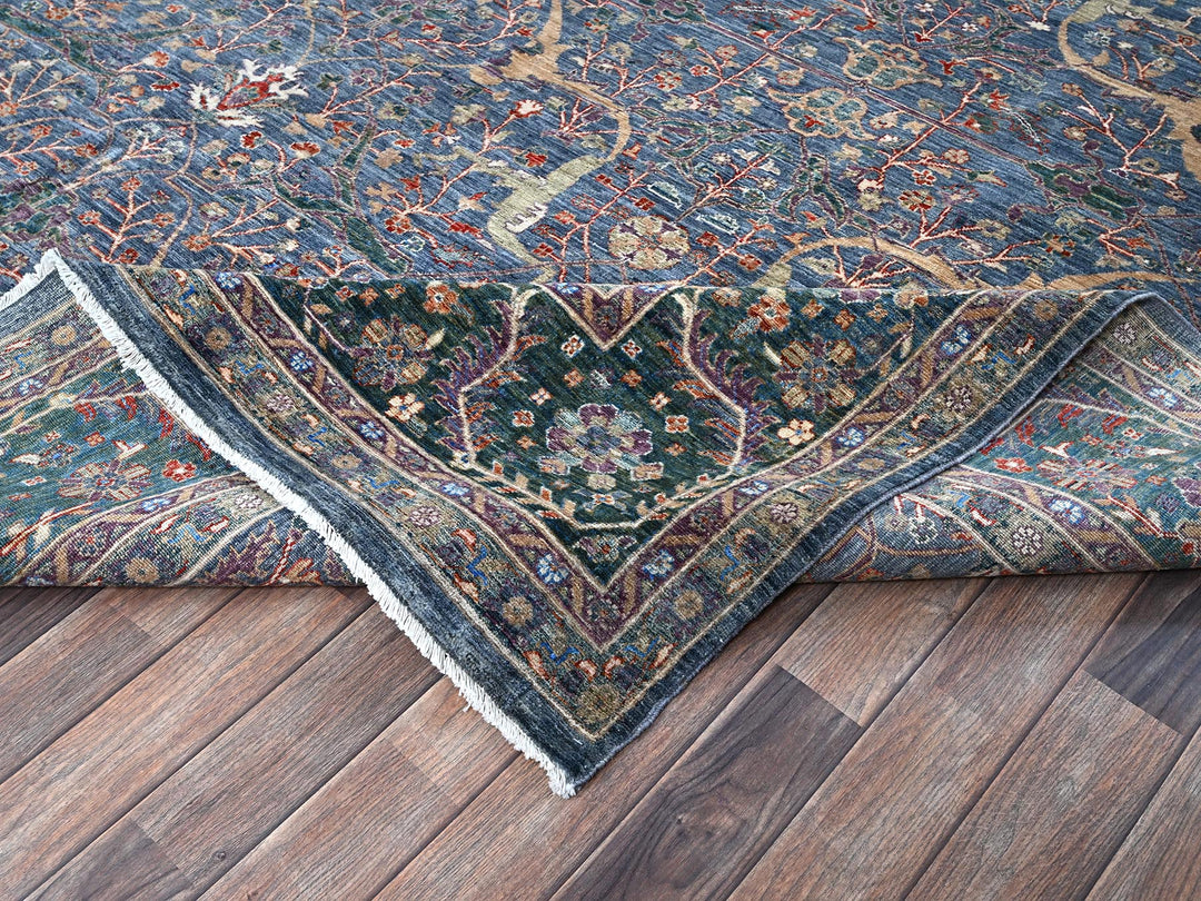 9'7" x 13'9" New Hand Knotted Blue Wool Rectangle Oriental Rug - MOA10285874