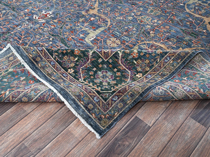 9'7" x 13'9" New Hand Knotted Blue Wool Rectangle Oriental Rug - MOA10285874