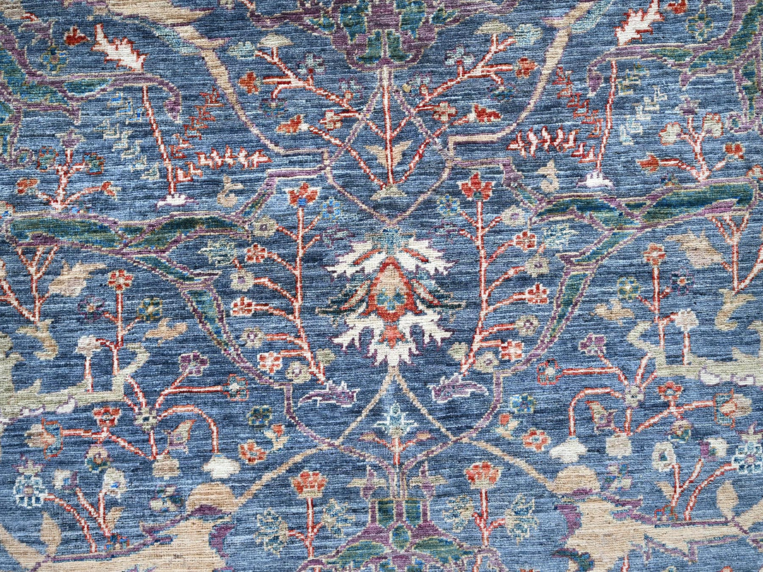 9'7" x 13'9" New Hand Knotted Blue Wool Rectangle Oriental Rug - MOA10285874