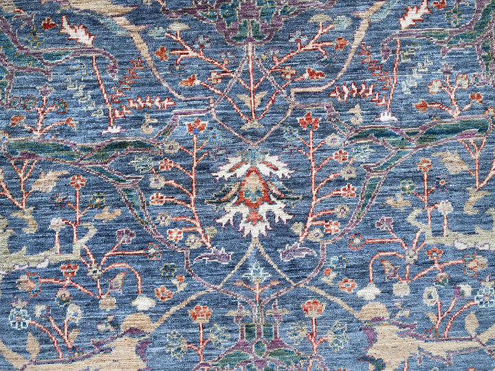 9'7" x 13'9" New Hand Knotted Blue Wool Rectangle Oriental Rug - MOA10285874