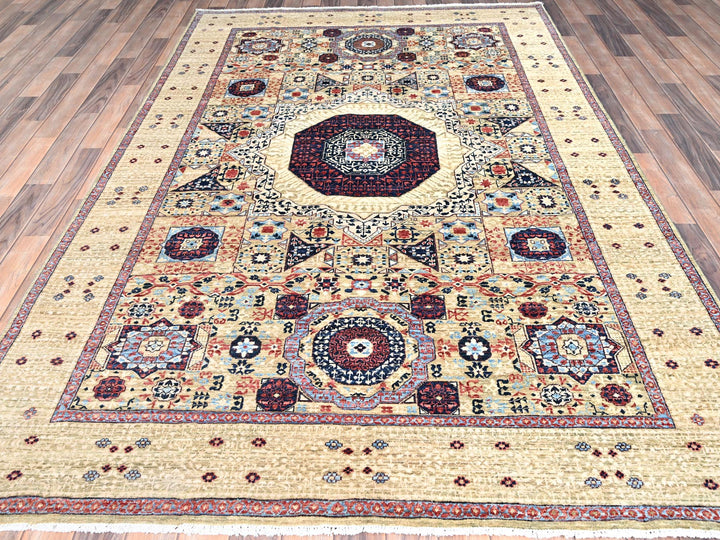 5'10" x 8'10" New Hand Knotted Yellow Wool Rectangle Oriental Rug - MOA10285879