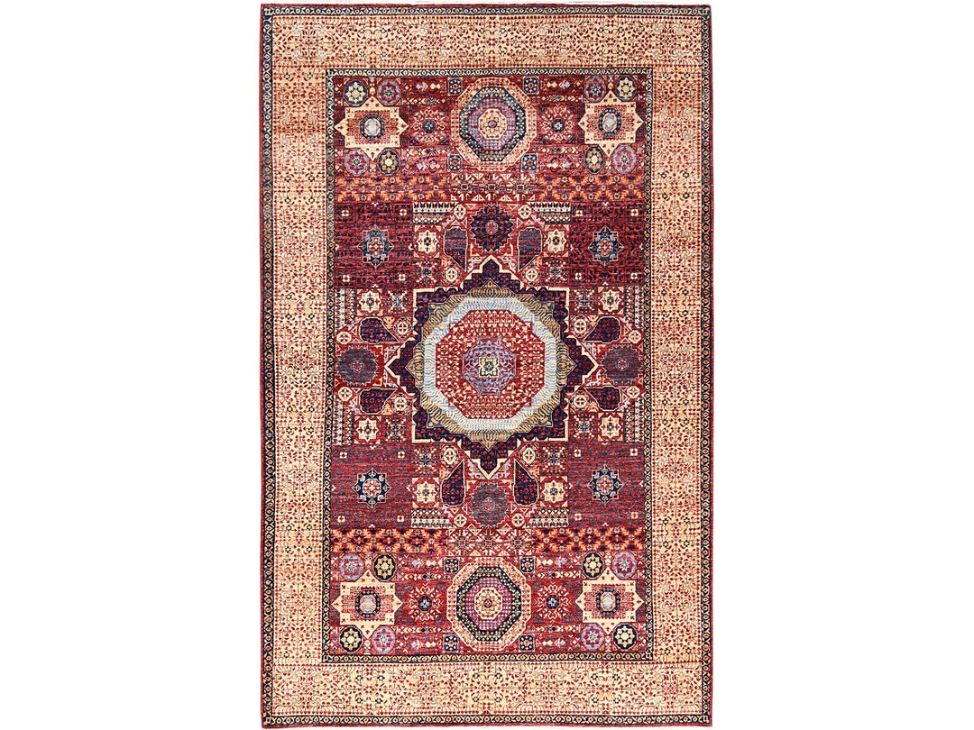 5'9" x 9'7" New Hand Knotted Red Wool Rectangle Oriental Rug - MOA10285882