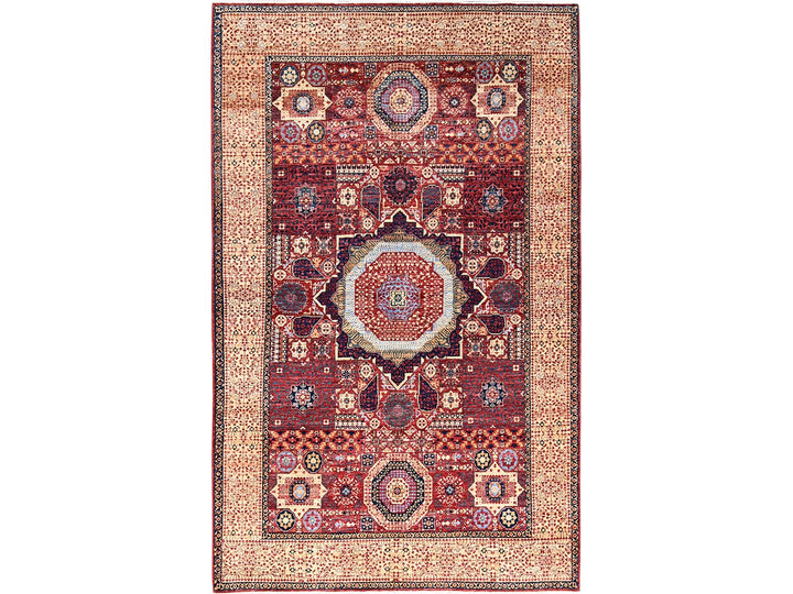 5'9" x 9'7" New Hand Knotted Red Wool Rectangle Oriental Rug - MOA10285882