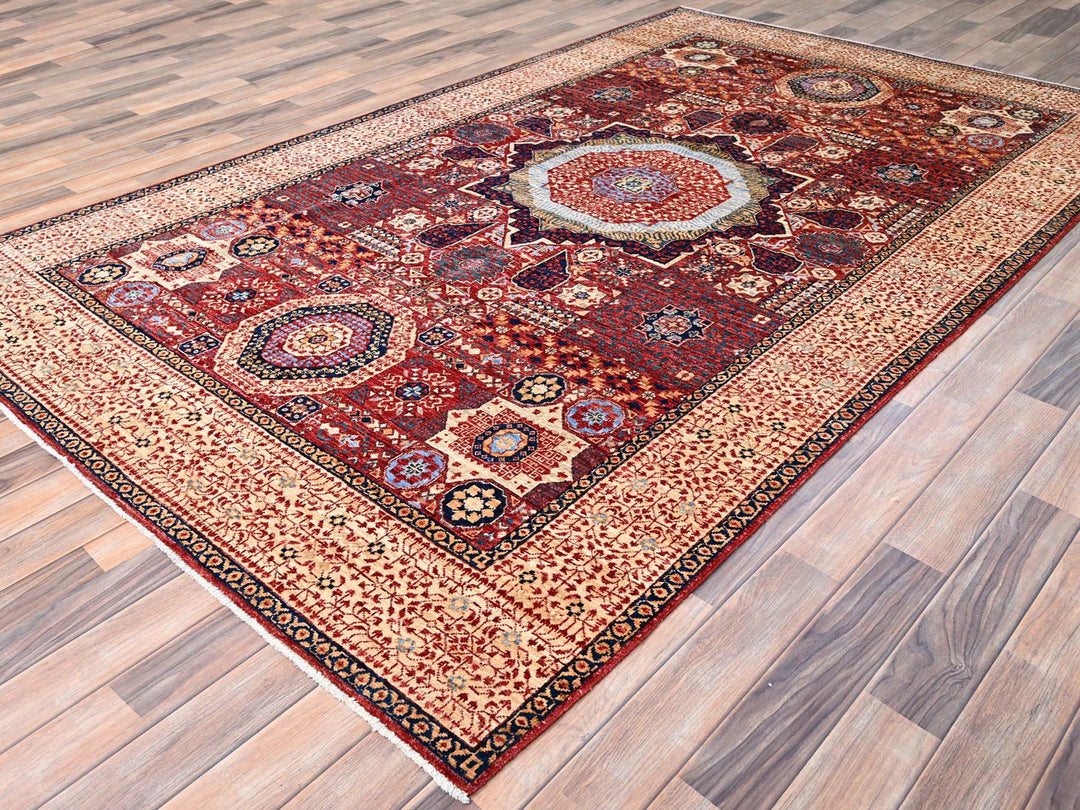 5'9" x 9'7" New Hand Knotted Red Wool Rectangle Oriental Rug - MOA10285882
