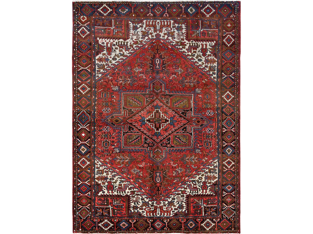 7'6" x 10'7" Vintage Hand Knotted Red Wool Rectangle Oriental Rug - MOA10285888
