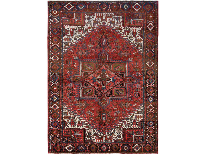 7'6" x 10'7" Vintage Hand Knotted Red Wool Rectangle Oriental Rug - MOA10285888