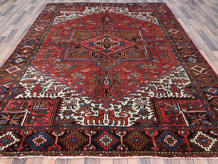 7'6" x 10'7" Vintage Hand Knotted Red Wool Rectangle Oriental Rug - MOA10285888