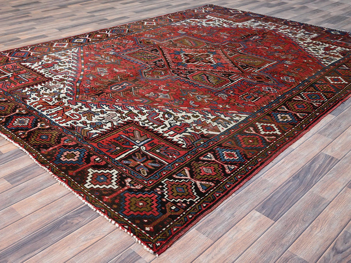 7'6" x 10'7" Vintage Hand Knotted Red Wool Rectangle Oriental Rug - MOA10285888