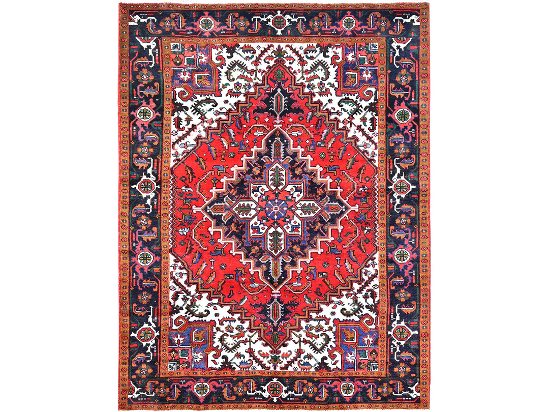 6'7" x 9'2" Vintage Hand Knotted Red Wool Rectangle Oriental Rug - MOA10285919
