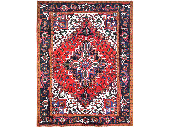 6'7" x 9'2" Vintage Hand Knotted Red Wool Rectangle Oriental Rug - MOA10285919