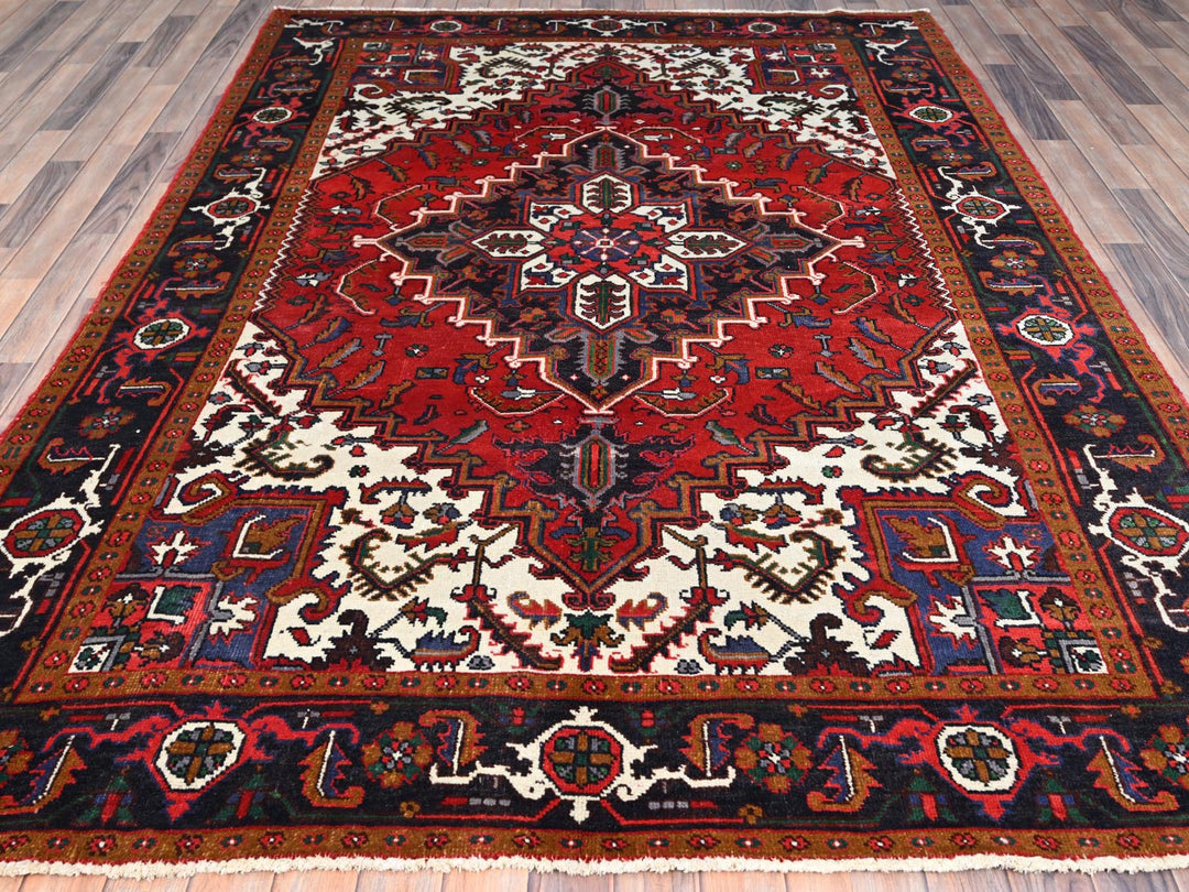 6'7" x 9'2" Vintage Hand Knotted Red Wool Rectangle Oriental Rug - MOA10285919
