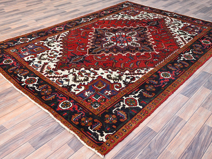 6'7" x 9'2" Vintage Hand Knotted Red Wool Rectangle Oriental Rug - MOA10285919