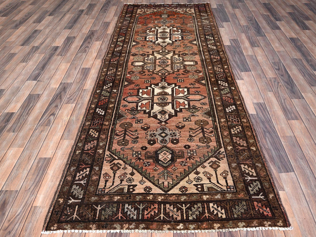 3'7" x 9'6" New Hand Knotted Red Wool Runner Oriental Rug - MOA10285956