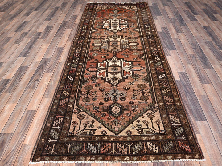 3'7" x 9'6" New Hand Knotted Red Wool Runner Oriental Rug - MOA10285956
