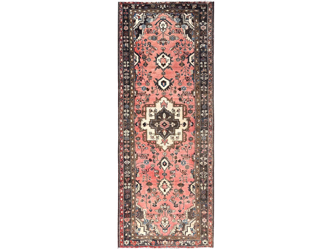 3'7" x 9'2" Vintage Hand Knotted Pink Wool Runner Oriental Rug - MOA10285970