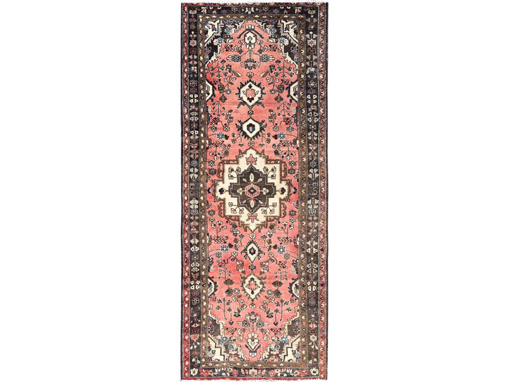 3'7" x 9'2" Vintage Hand Knotted Pink Wool Runner Oriental Rug - MOA10285970