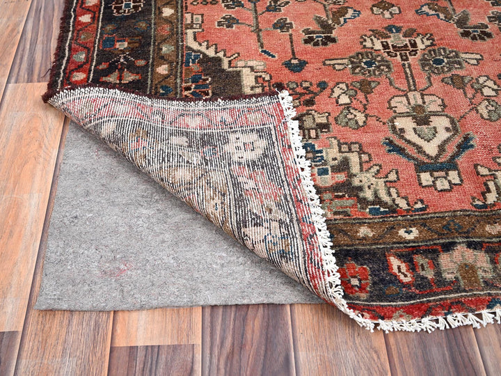 3'7" x 9'2" Vintage Hand Knotted Pink Wool Runner Oriental Rug - MOA10285970