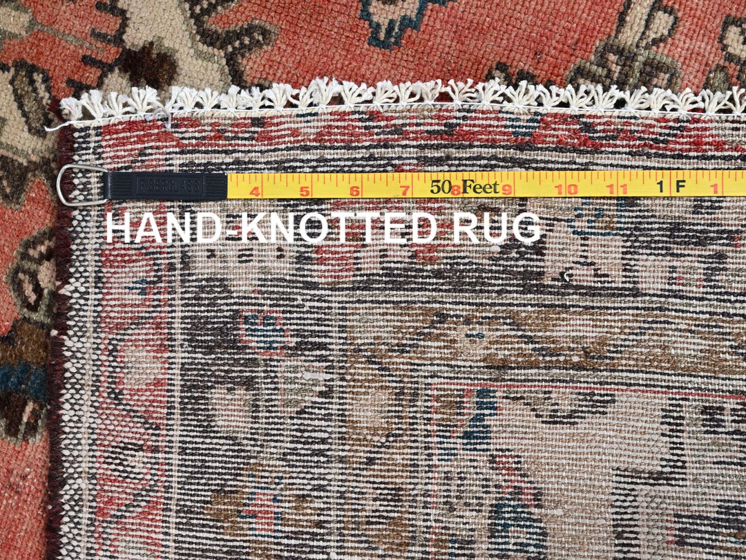 3'7" x 9'2" Vintage Hand Knotted Pink Wool Runner Oriental Rug - MOA10285970