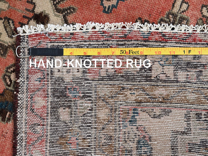 3'7" x 9'2" Vintage Hand Knotted Pink Wool Runner Oriental Rug - MOA10285970
