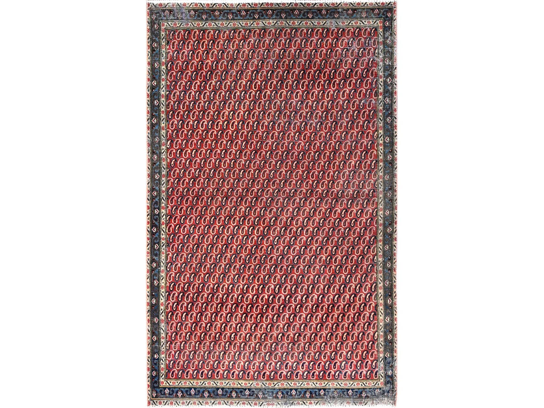 4'1" x 6'7" Vintage Hand Knotted Red Wool Runner Oriental Rug - MOA10285976
