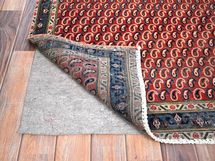 4'1" x 6'7" Vintage Hand Knotted Red Wool Runner Oriental Rug - MOA10285976