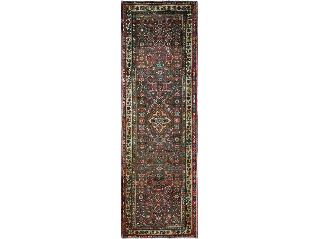 3'5" x 10'4" Vintage Hand Knotted Brown Wool Runner Oriental Rug - MOA10285985