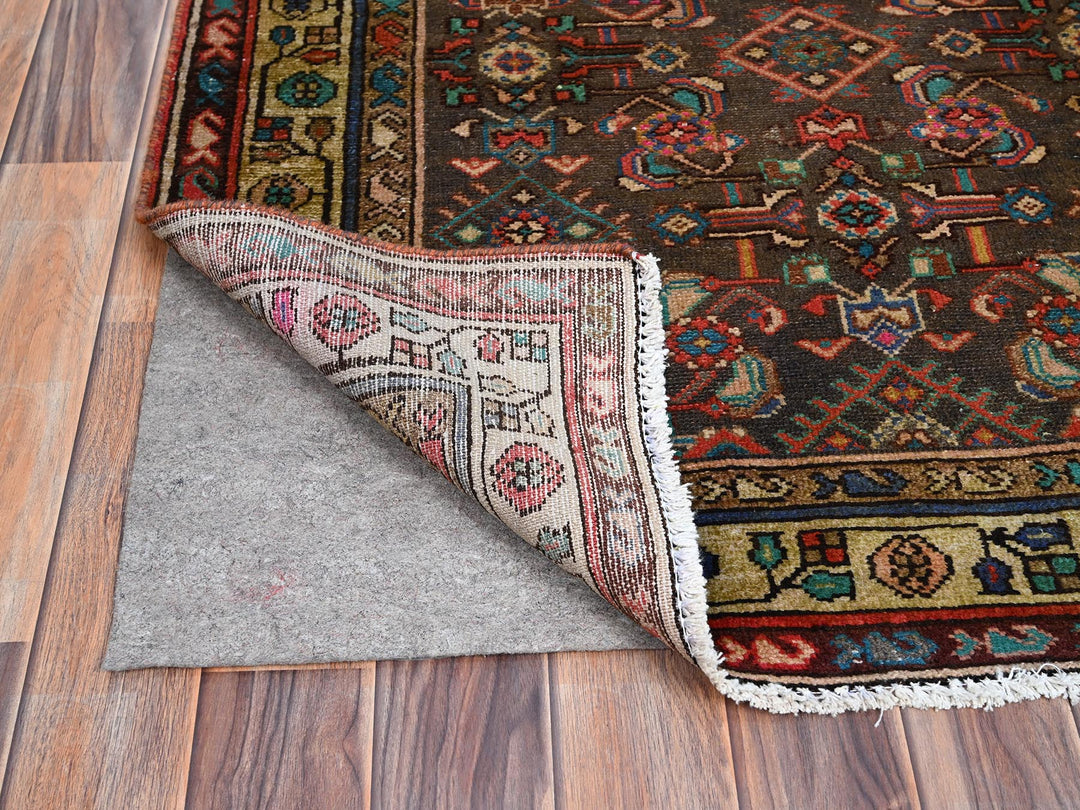 3'5" x 10'4" Vintage Hand Knotted Brown Wool Runner Oriental Rug - MOA10285985
