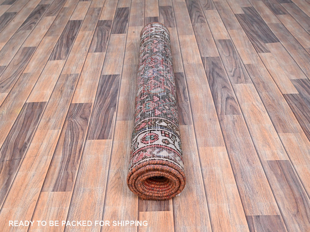 3'5" x 10'4" Vintage Hand Knotted Brown Wool Runner Oriental Rug - MOA10285985