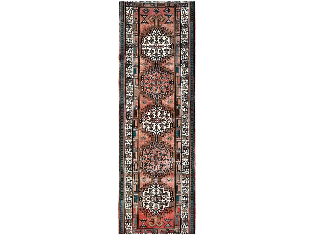 3'5" x 10'2" Vintage Hand Knotted Brown Wool Runner Oriental Rug - MOA10285988