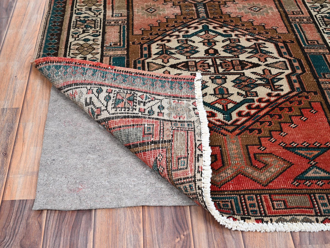 3'5" x 10'2" Vintage Hand Knotted Brown Wool Runner Oriental Rug - MOA10285988