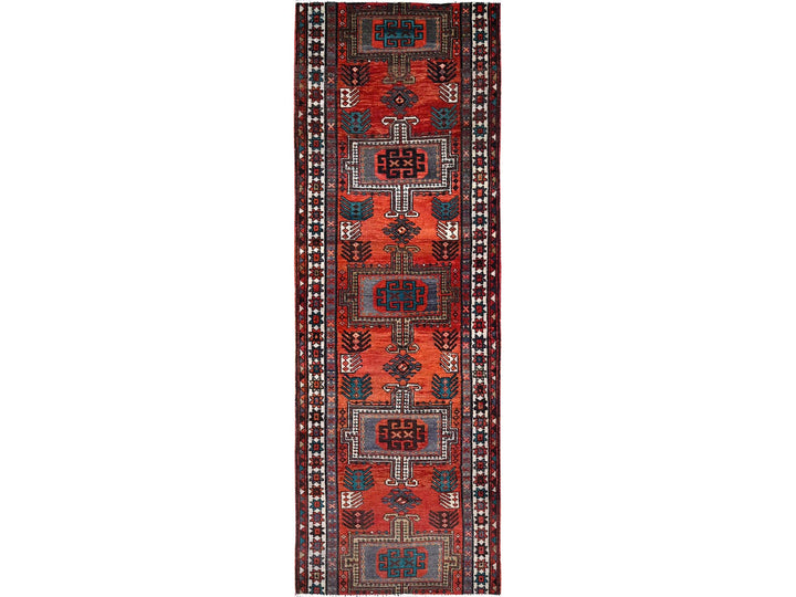 3'5" x 9'8" Vintage Hand Knotted Orange Wool Runner Oriental Rug - MOA10285989