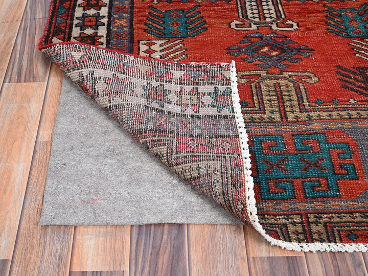 3'5" x 9'8" Vintage Hand Knotted Orange Wool Runner Oriental Rug - MOA10285989