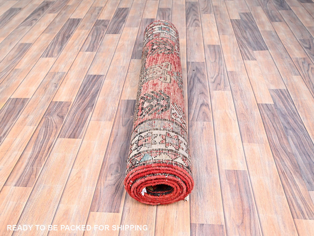 3'5" x 9'8" Vintage Hand Knotted Orange Wool Runner Oriental Rug - MOA10285989