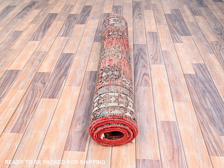 3'5" x 9'8" Vintage Hand Knotted Orange Wool Runner Oriental Rug - MOA10285989