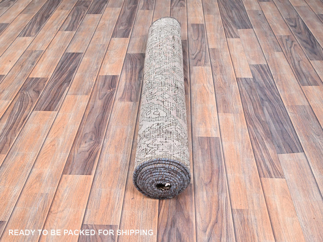 3'2" x 9'3" New Hand Knotted Brown Wool Runner Oriental Rug - MOA10285990