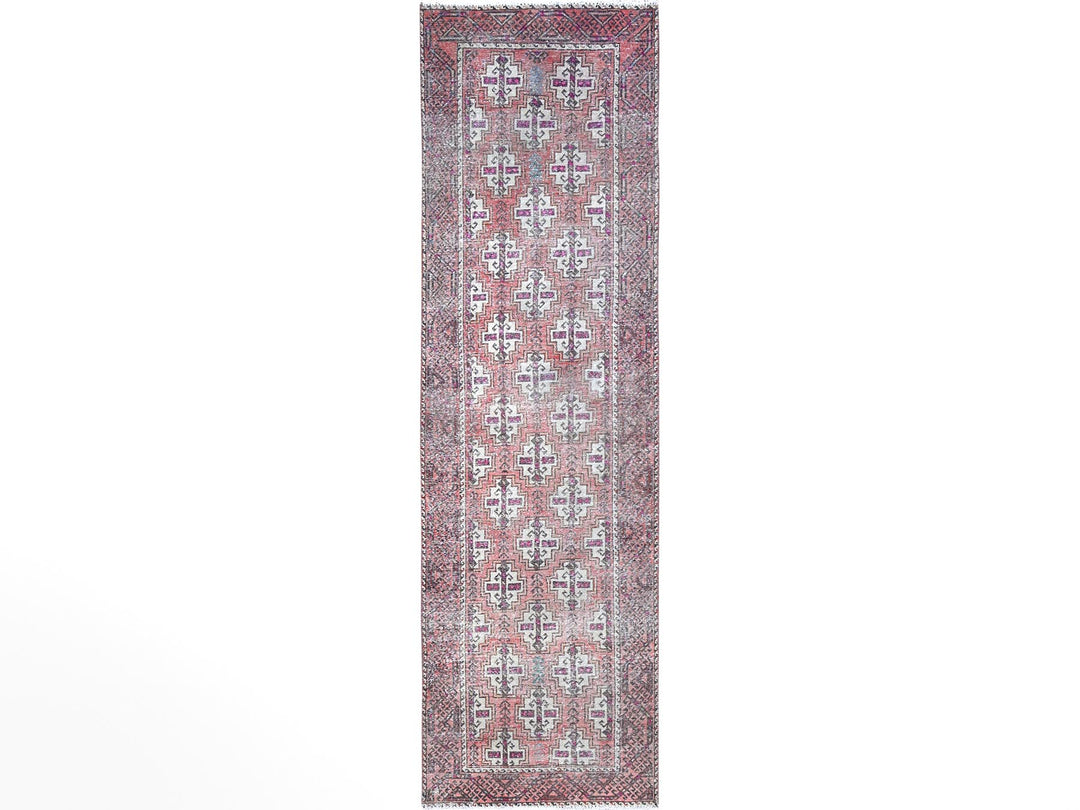 3'2" x 10'9" Vintage Hand Knotted Pink Wool Runner Oriental Rug - MOA10286007